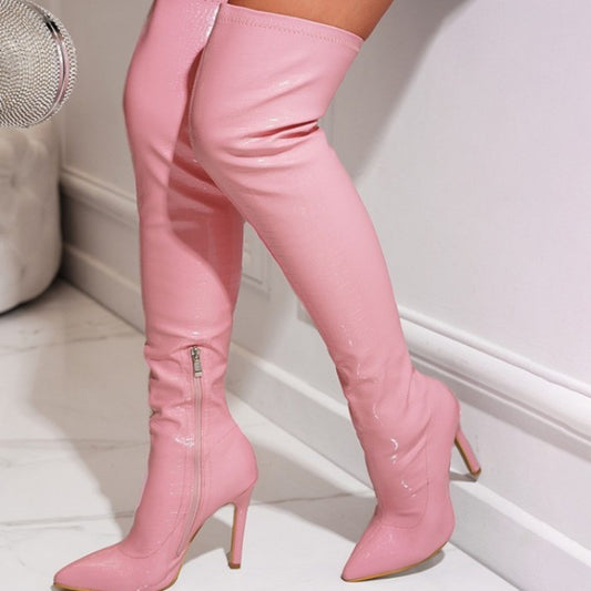 Skinny Pointed Toe Stiletto Heel Streetwear Stretch Women's Over-the-knee Solid Color Boots