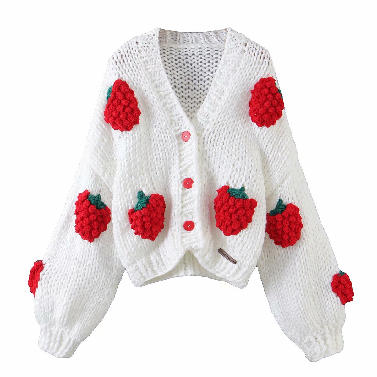 Handmade Crochet Flower/Cloud/Strawberry Women's Jacquard Embroidered Cardigan Sweater