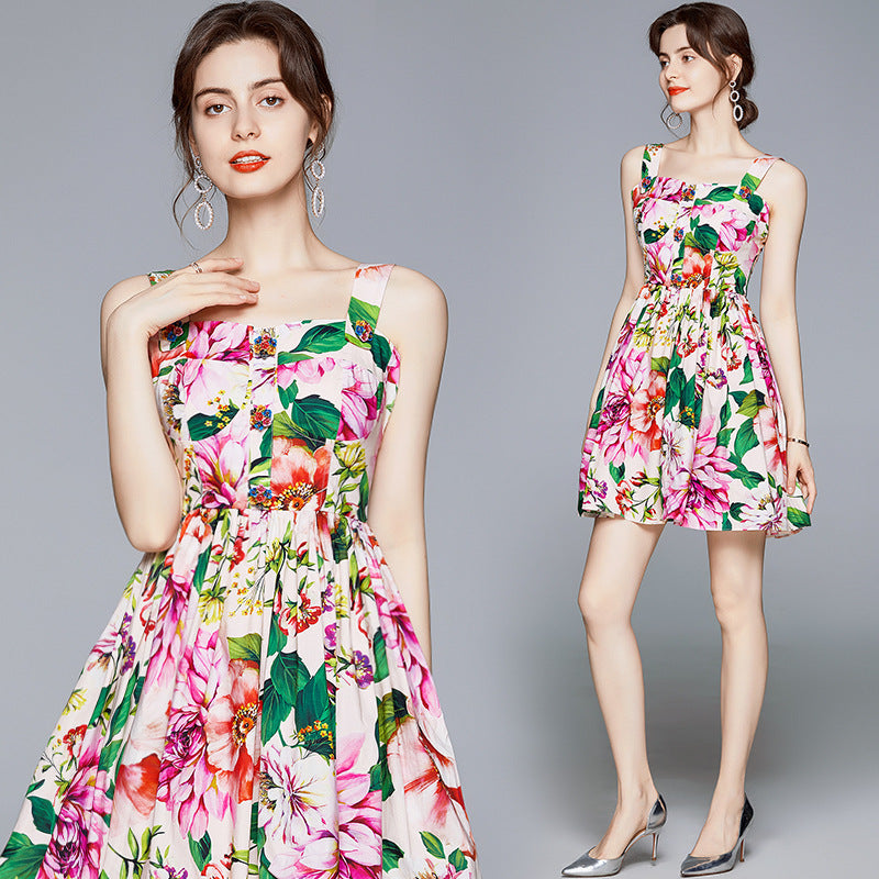 Pastel Floral Print Spaghetti Strap Mini Dress