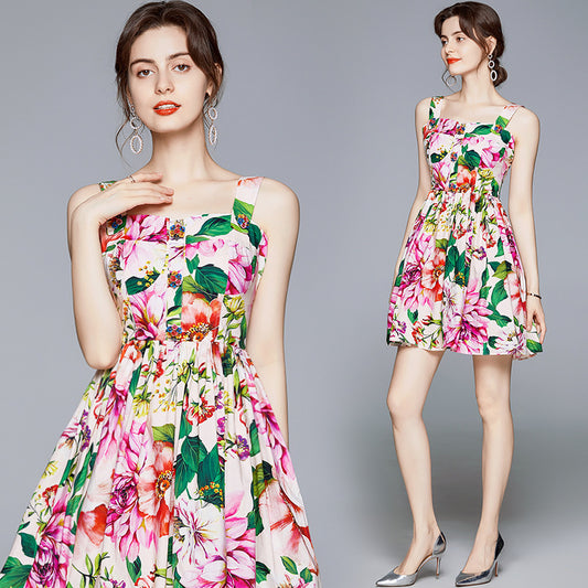 Pastel Floral Print Spaghetti Strap Mini Dress