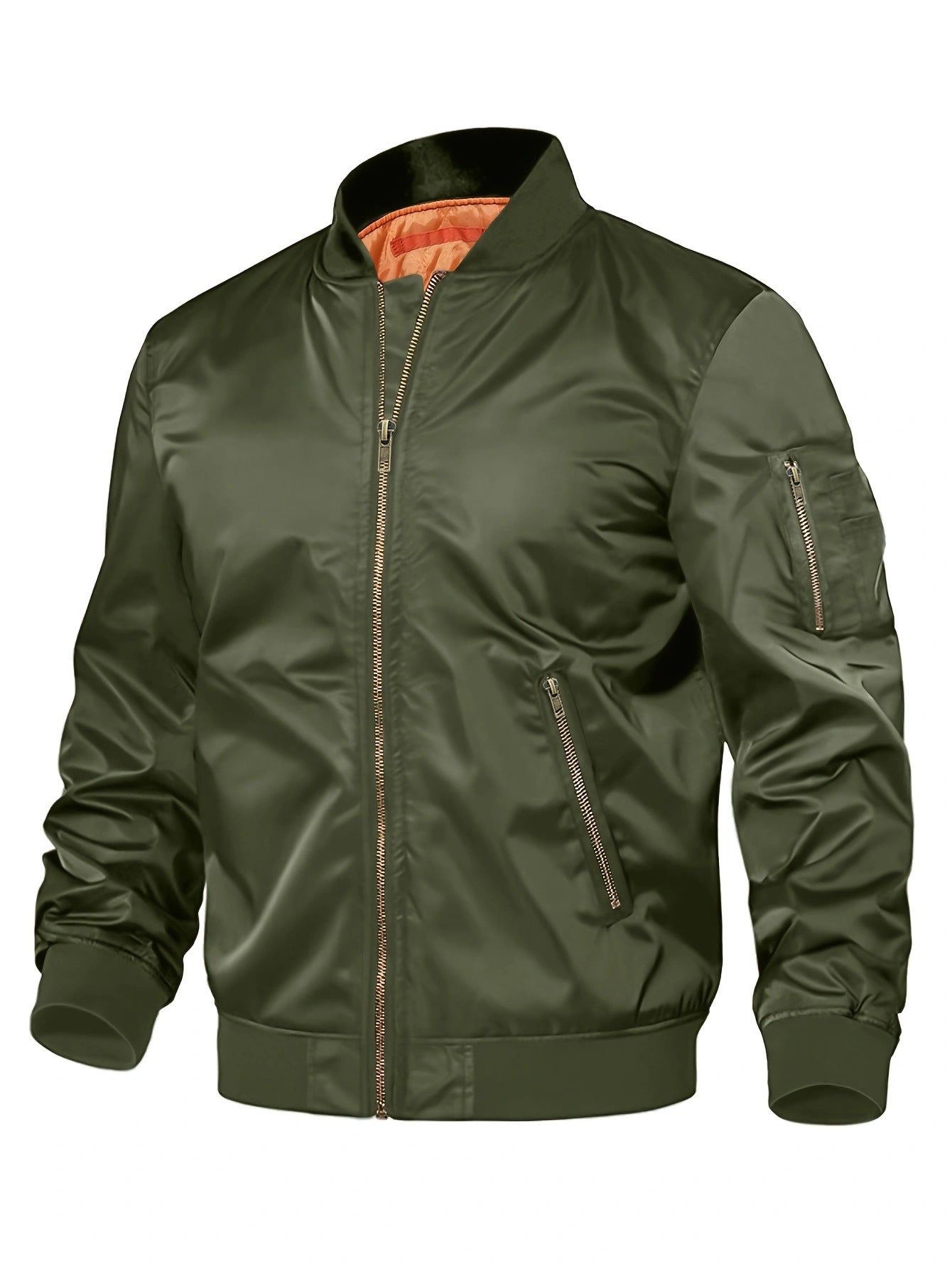 Men's Solid Color Military Baseball Multi-Pocket Zipper Cargo Bomber Jacket