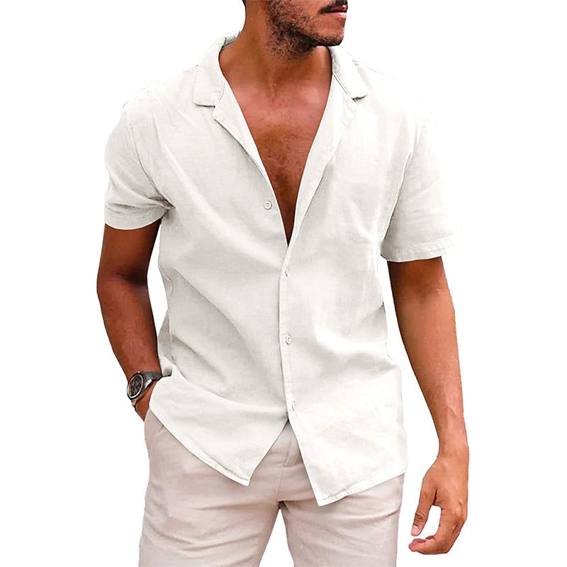 Men's Solid Color Casual Button Down Short Sleeve Beach Shirt