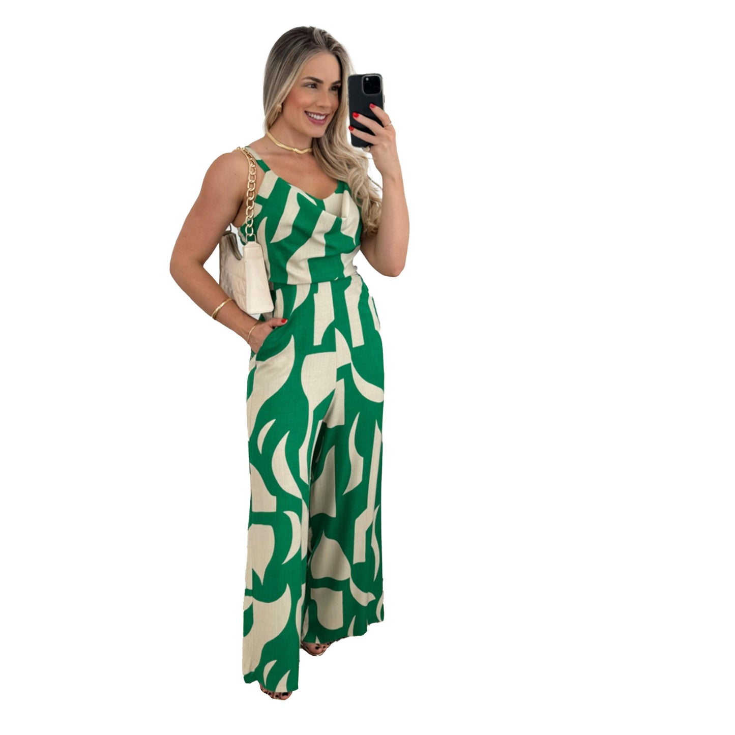 Geometric Floral Print Sleeveless Women's O-Neck Jumpsuit