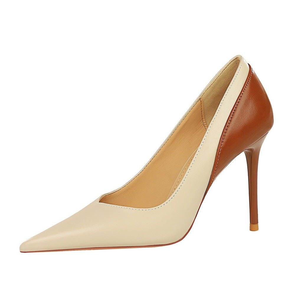 Retro Colorblock Design Stiletto Heel Women's Pointed Toe Pumps