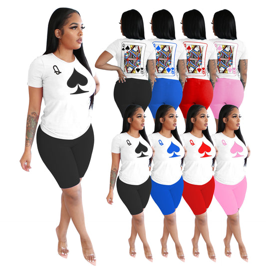 Queen of Spades Women's Short Sleeve T-Shirt + Biker Shorts 2-Piece Set