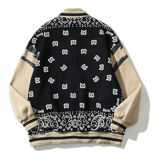 Men's Paisley Colorblock Hip-Hop Cashew Lightning Sleeve Raglan Baseball Bomber Jacket