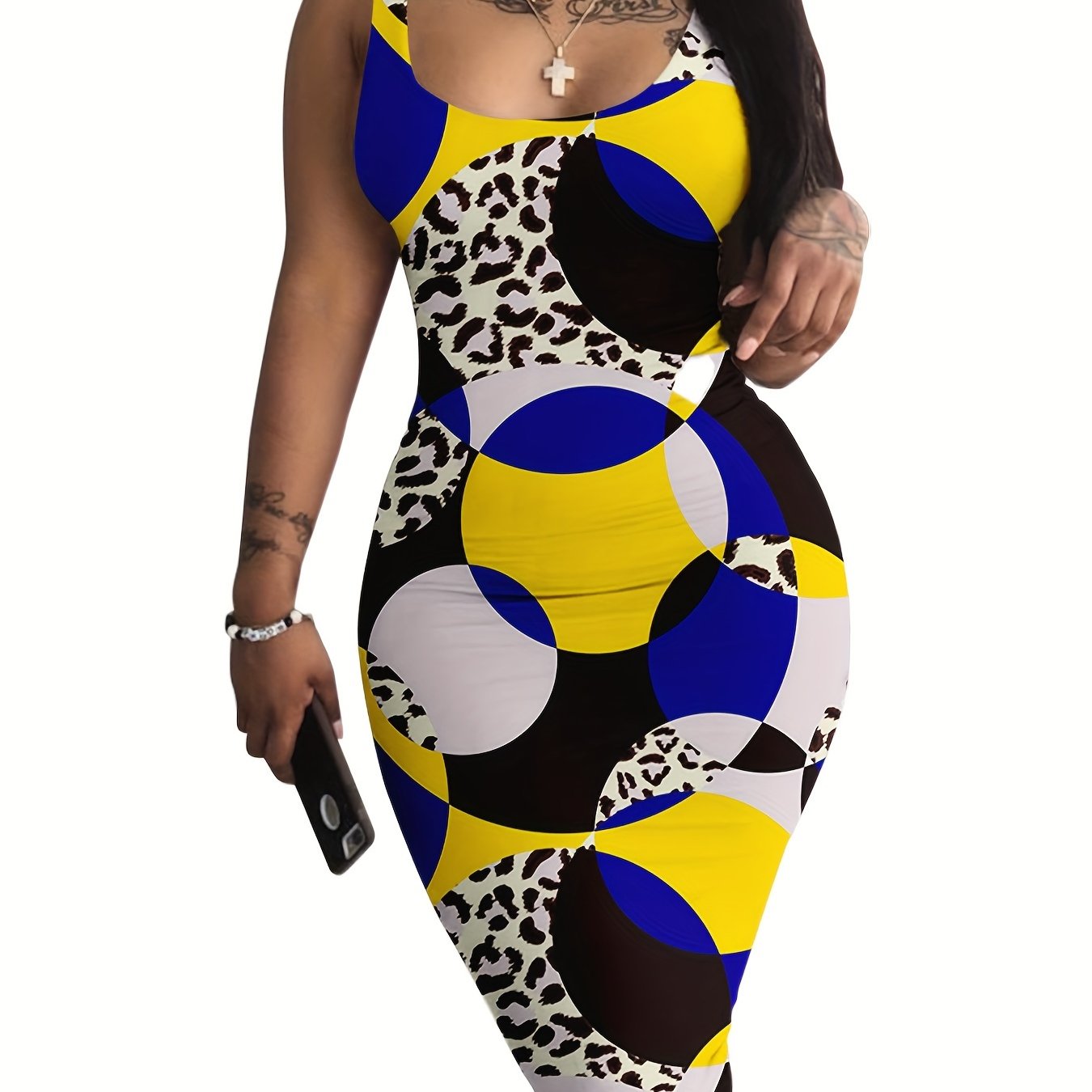 Leopard/Geometric/Heart Lip Print Sleeveless Tank Midi Dress