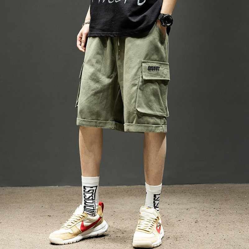 Men's Loose Multi-Pocket Solid Color Cargo Shorts