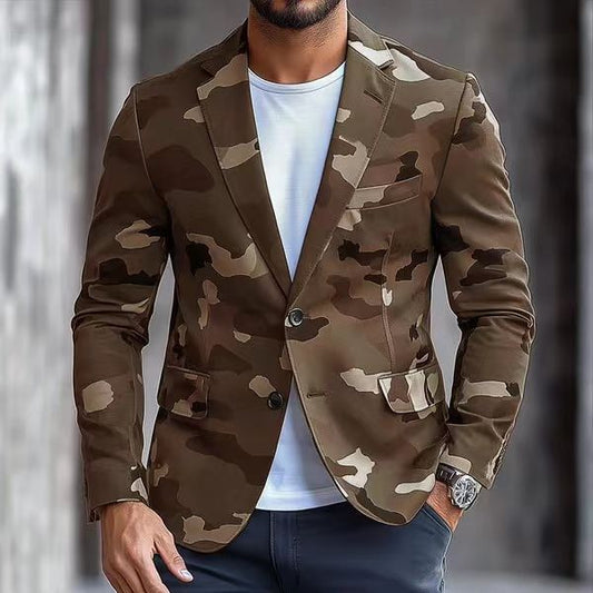 Men's Camoflauge/Solid Single Breasted One Button Blazer Jacket