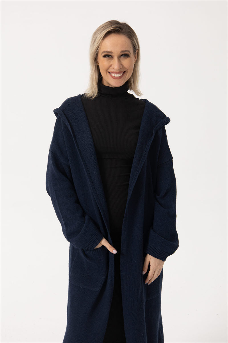 Loose Oversized Knitted Women's Drawstring Hoodie Cardigan Maxi Sweater to 3X Plus Size