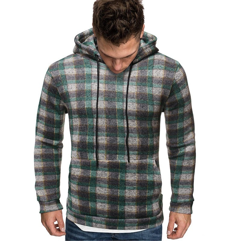 Men's Plaid Colorblock Checkered Print Cotton Hip-Hop Hoodie Sweatshirt