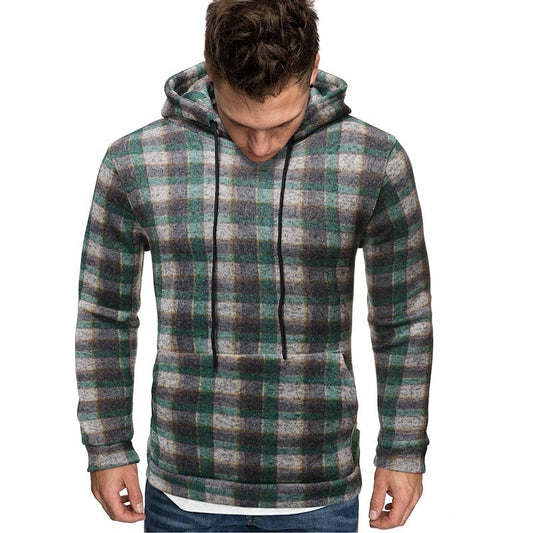 Men's Plaid Colorblock Checkered Print Cotton Hip-Hop Hoodie Sweatshirt