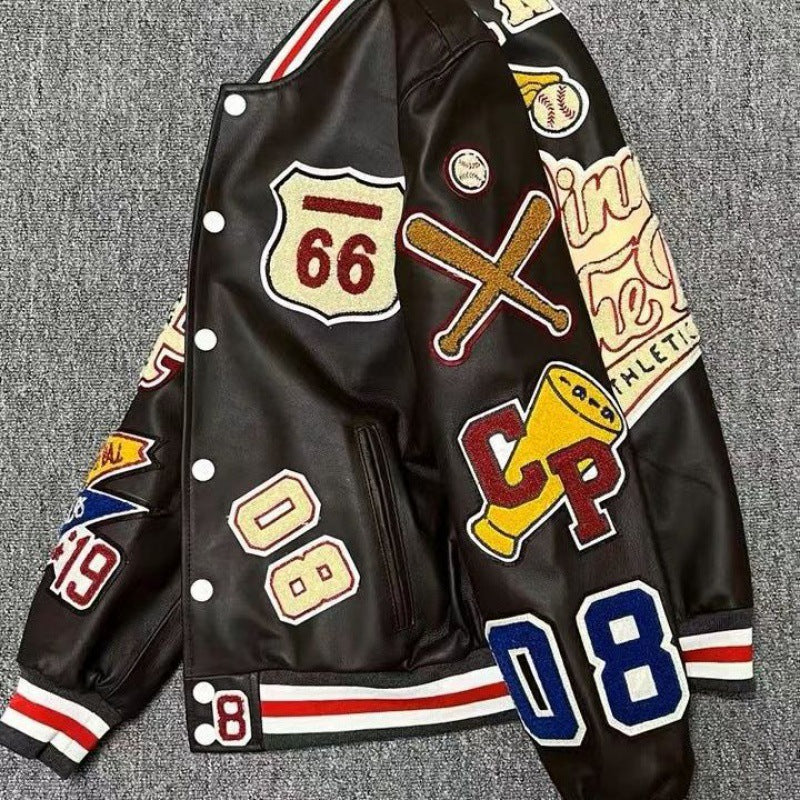 Men's White "Winning The Day" Patchwork Hip-Hop Letter Print Varsity Baseball Bomber Jacket