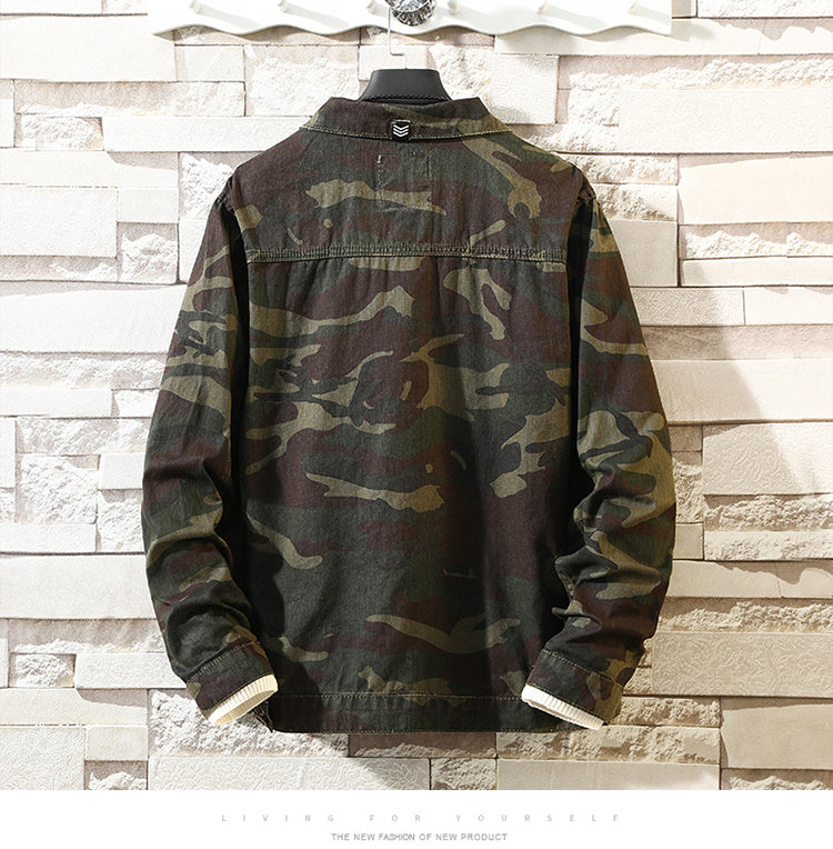 Men's Denim Hip-Hop Camoflauge/Hemp Flower Print Cargo Multi-Pocketed Jean Jacket to 4X Big & Tall