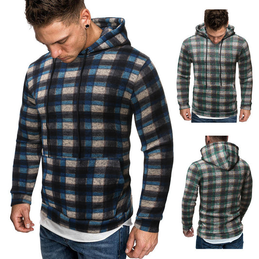 Men's Plaid Colorblock Checkered Print Cotton Hip-Hop Hoodie Sweatshirt