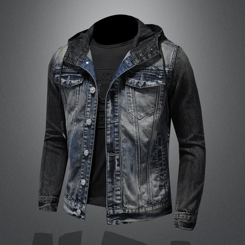 Men's Denim Gradient Faded Hoodie Jean Jacket