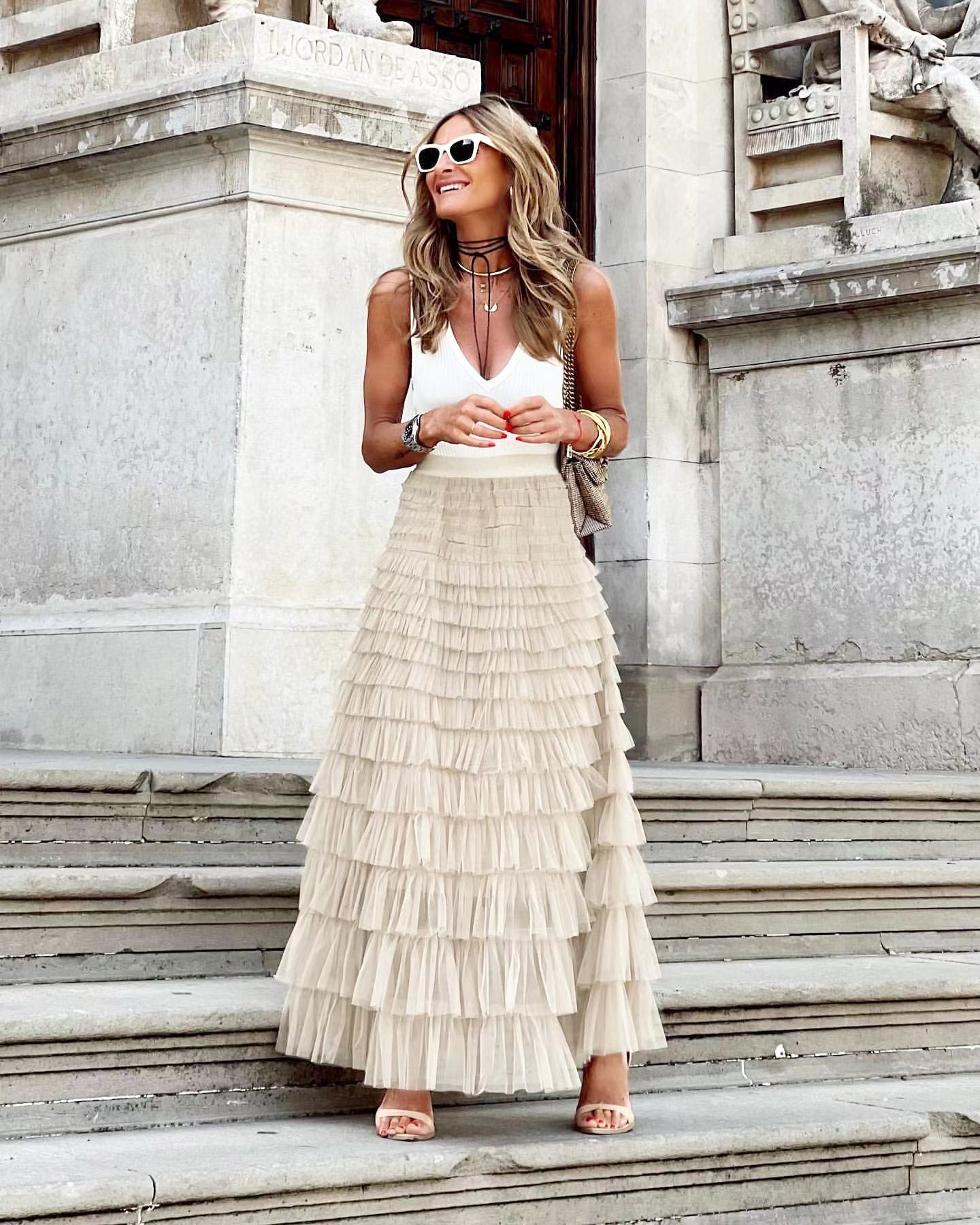 Mesh Tiered Layered Ruffled Maxi Cake Skirt