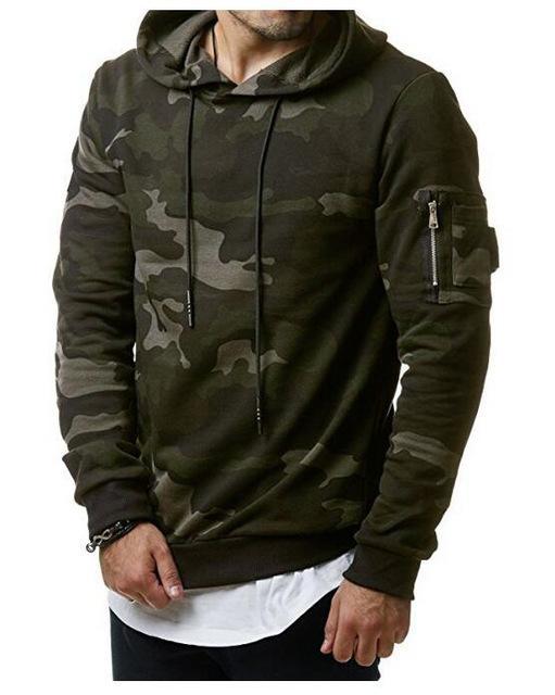 Men's Zipper Cargo Pocketed Camoflauge Hoodie Sweatshirts