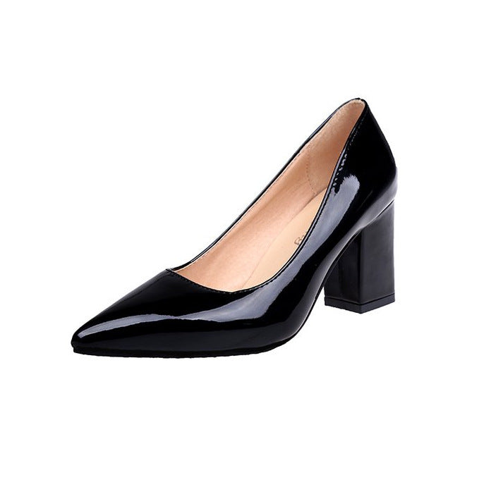 Patent Leather Solid Color Women's Pointed Toe Square Heel Pumps