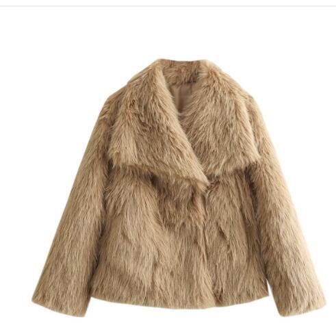 Faux Fur Women's Solid Color Plush Thick Long Sleeve Jacket