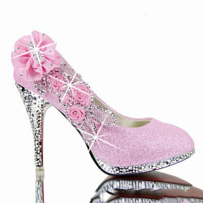 Crystal Rhinestone Pearl Metallic Rose Bow Embellished Round Toe Women's Stiletto Pumps