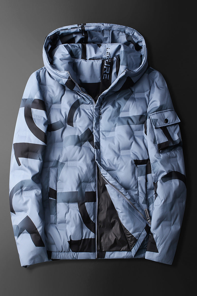 Men's Striped Tie-Dye Quilted Padded Hooded Down Ski Jacket