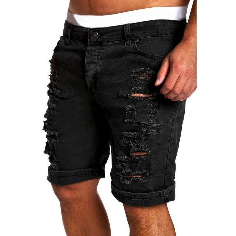 Men's Denim Ripped Hole Pattern Washed Jean Shorts