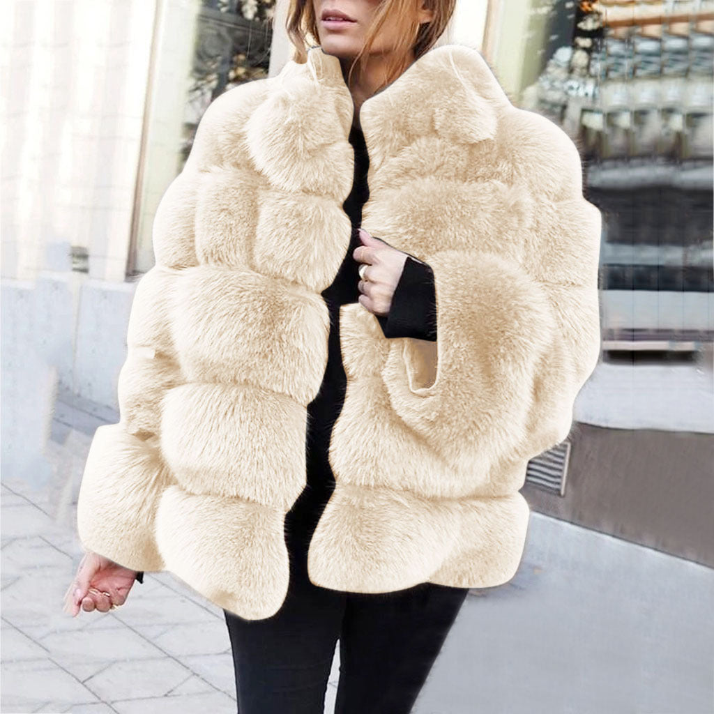 Faux Fur Solid Color Streetwear Hip-Hop Women's Cardigan Jacket to 3X Plus Size