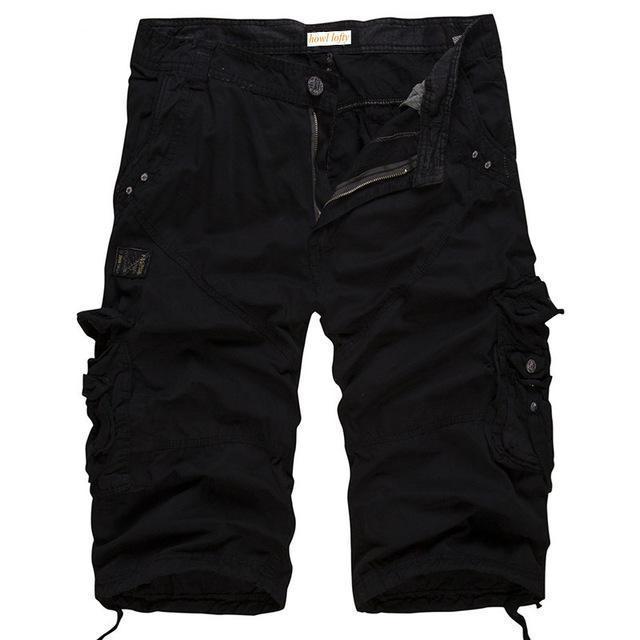 Men's Multi-Pocket Drawingstring Solid Color Cargo Shorts