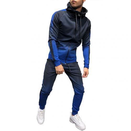 Men's Gradient Side Striped Drawstring Zipper Hoodie Sweatshirt + Skinny Sweatpants Tracksuits