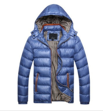 Men's Ribbed Solid Color Winter Puffer Hooded Jacket