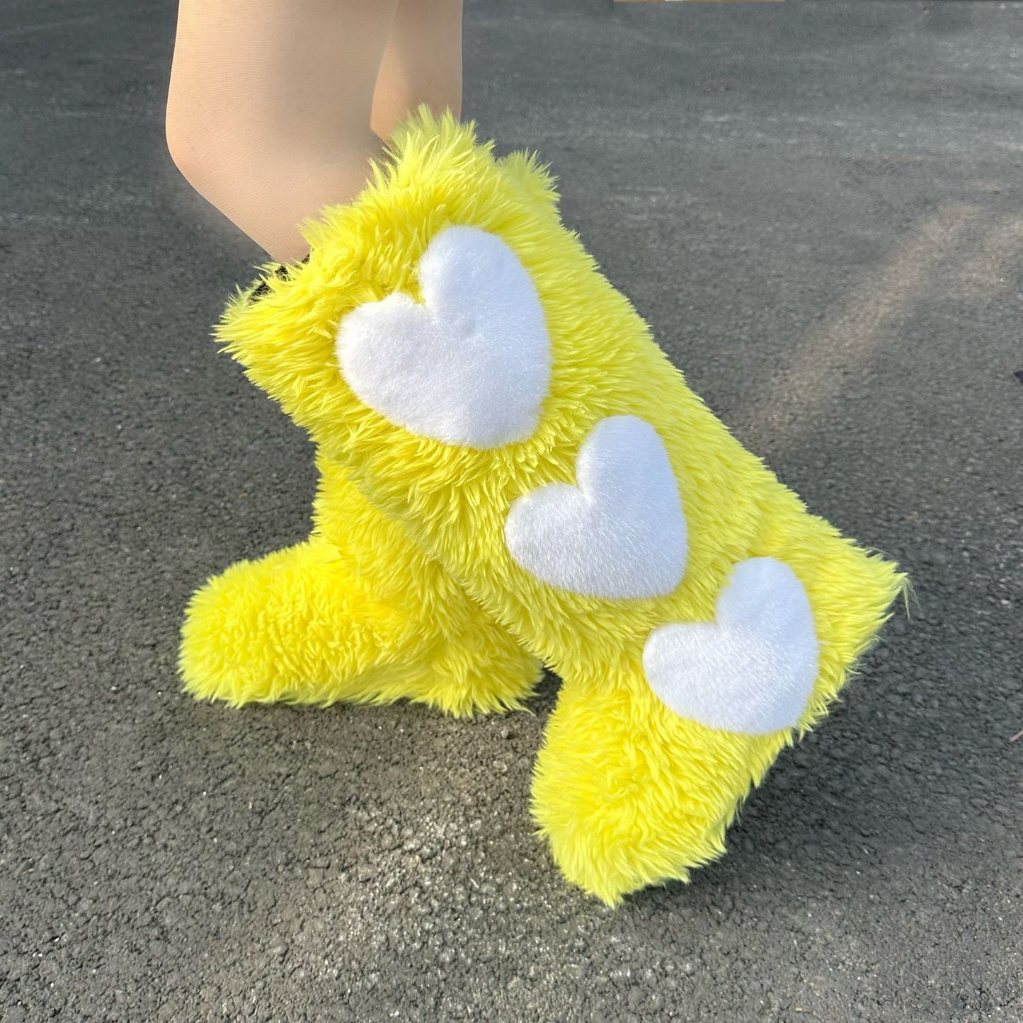 Faux Fur Heart Embroidered Fleece Lined Flat Waterproof Women's Snow Boots