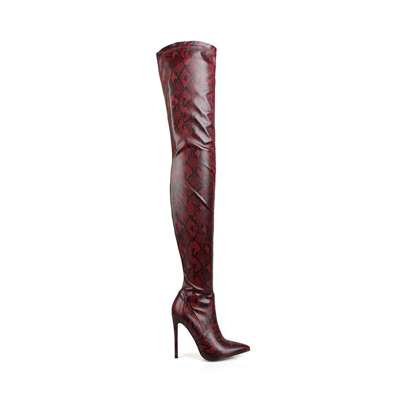 Women's High Heel Snakeskin Pointed Stiletto Heel Over The Knee Boots