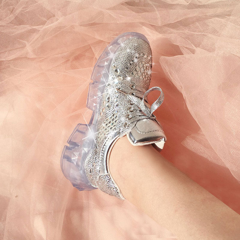 Silver Metallic Rhinestone Vulcanized Women's Sneakers