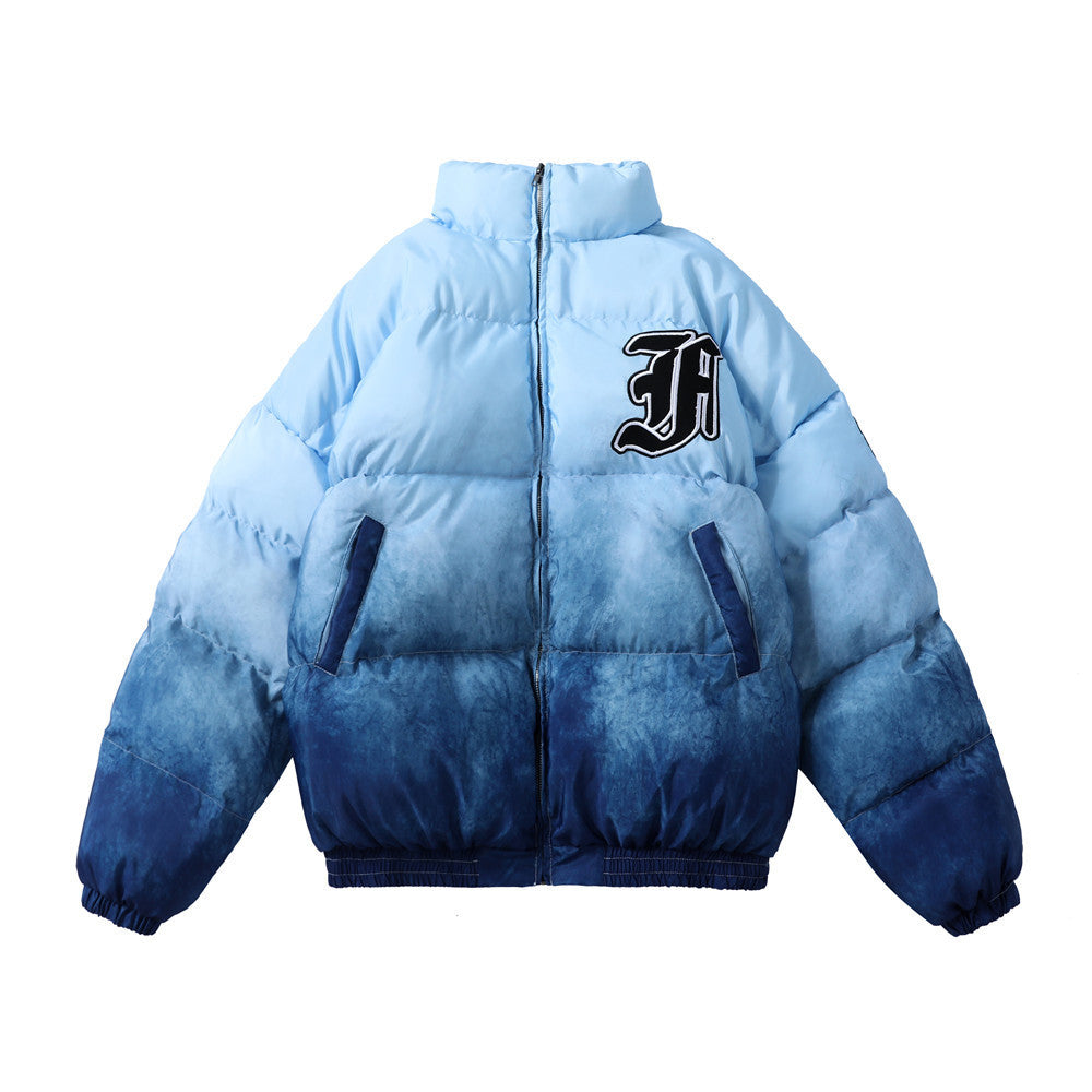 Men's Colorblock Letter Print Hip-Hop Padded Puffer Bomber Zipper Varsity Jacket
