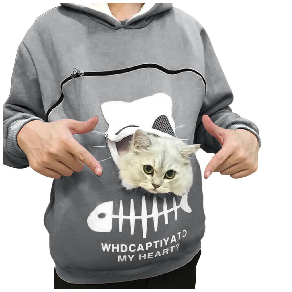 Cat Fishscale 3D Print Kitty Cat Carrying Pocket Hoodie Sweatshirt