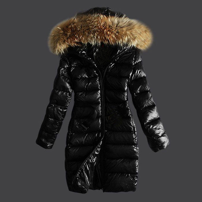 Quilted Raccoon Fur Collar Women's Puffer Bomber Coat to 3X Plus Size