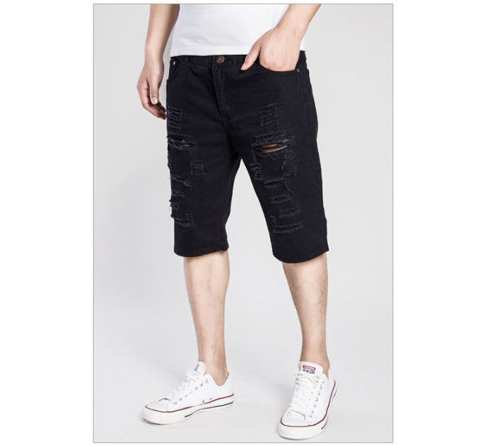 Men's Denim Ripped Hole Pattern Washed Jean Shorts
