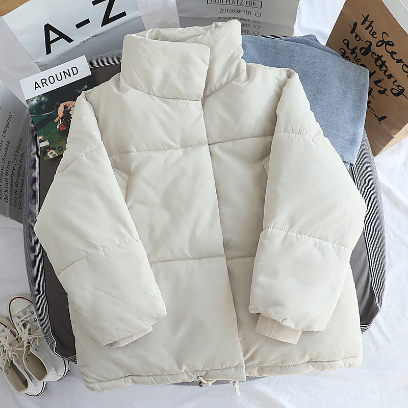 Stand Collar Cropped Women's Winter Puffer Bomber Jacket