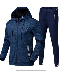 Men's Drawstring Zipper Hoodie Sports Sweat Jacket + Solid Color Skinny Sweatpants Tracksuit