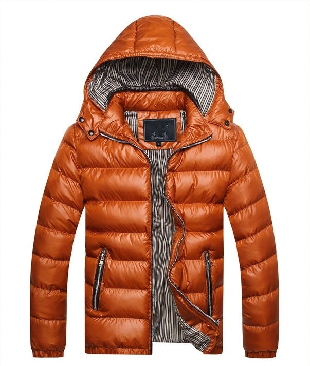 Men's Ribbed Solid Color Winter Puffer Hooded Jacket