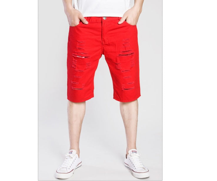 Men's Denim Ripped Hole Pattern Washed Jean Shorts
