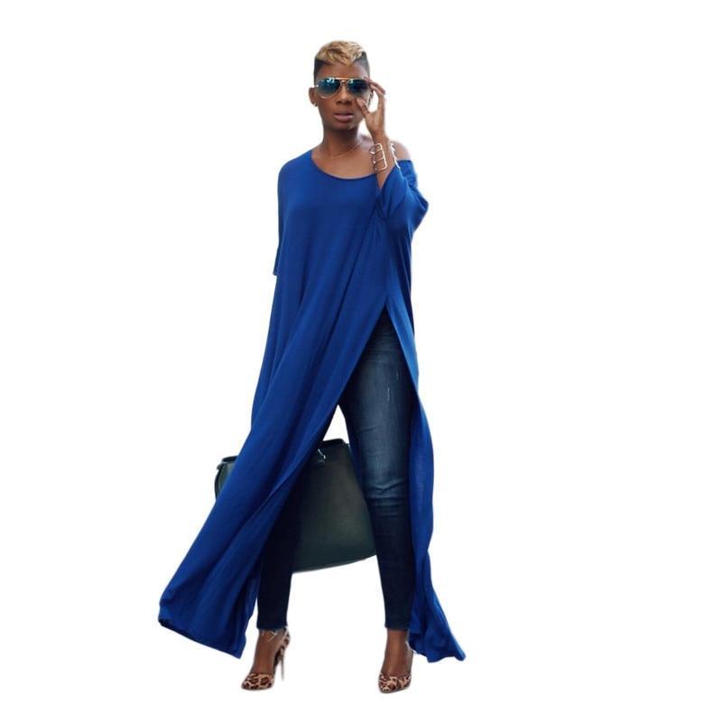 One Shoulder Asymmetrical Women's Solid Color High Slit Maxi Shirt to 5X Plus Size