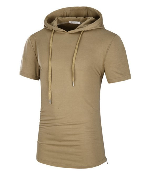 Men's Camo/Solid Color Print Short Sleeve Drawstring Hoodie Shirt