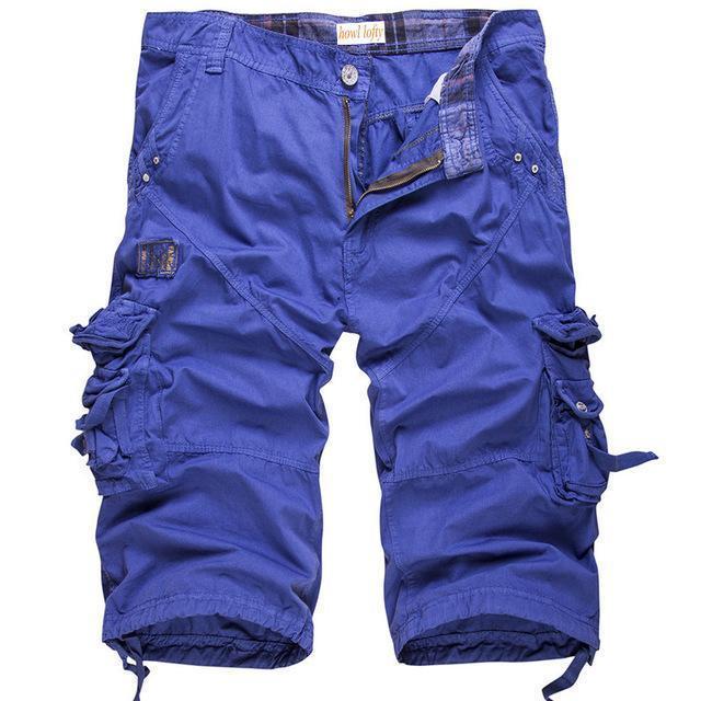 Men's Multi-Pocket Drawingstring Solid Color Cargo Shorts