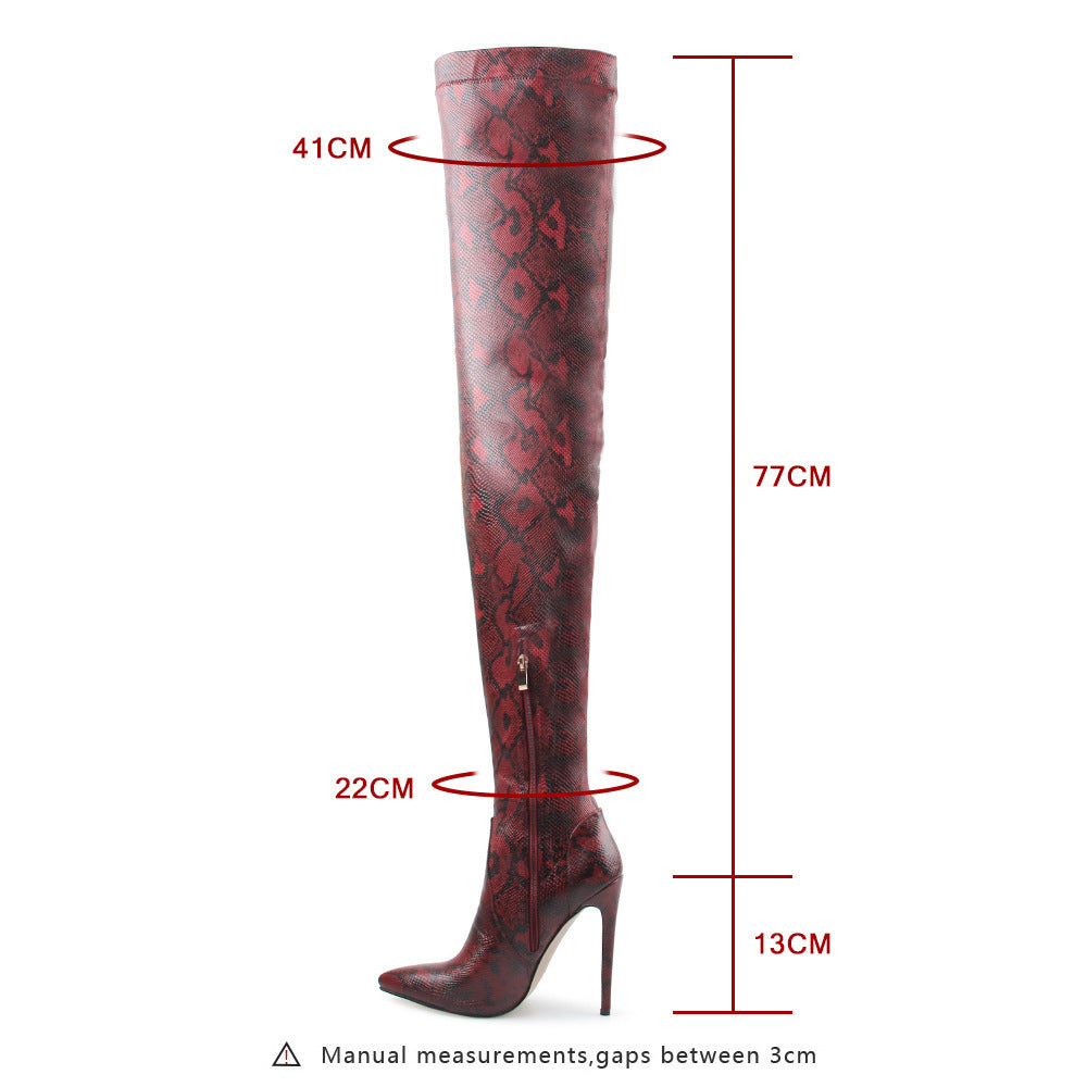 Women's High Heel Snakeskin Pointed Stiletto Heel Over The Knee Boots