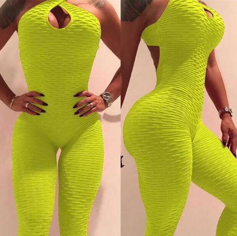 Texturized Criss-Cross Design Backless Ruched Fitness Workout Gym Jumpsuit