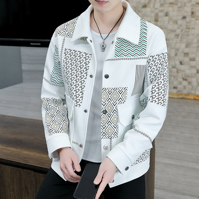 Men's Geometric Colorblock Turn-Down Collar Button-Up Jacket
