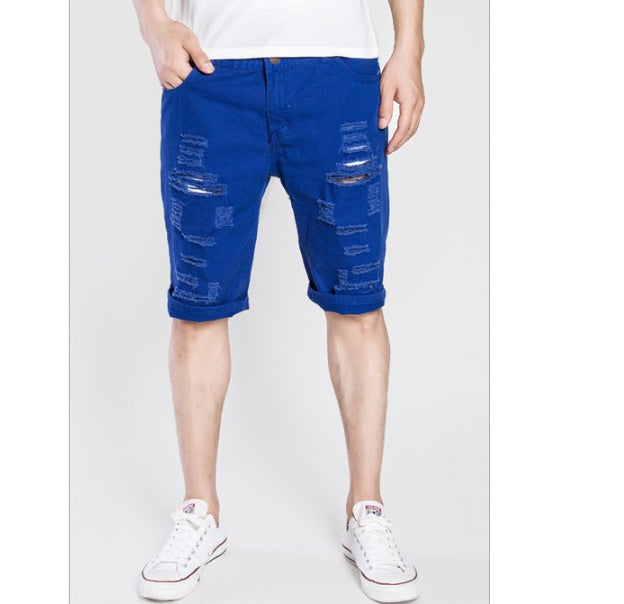 Men's Denim Ripped Hole Pattern Washed Jean Shorts