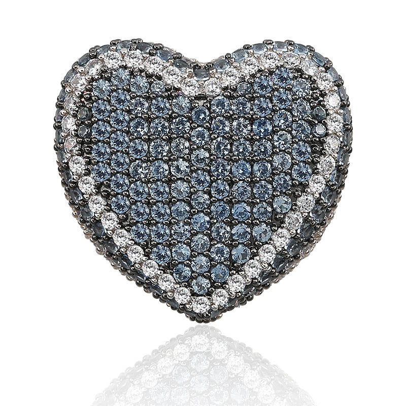 Men's Heart Shaped Silver Cubic Zirconia Hip-Hop Ring